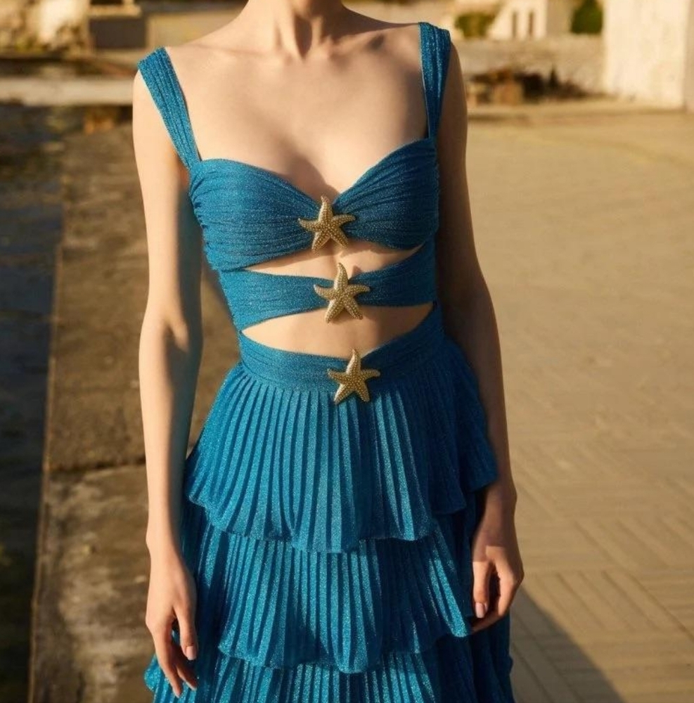 Blue Cutout Dress with Star Accents M